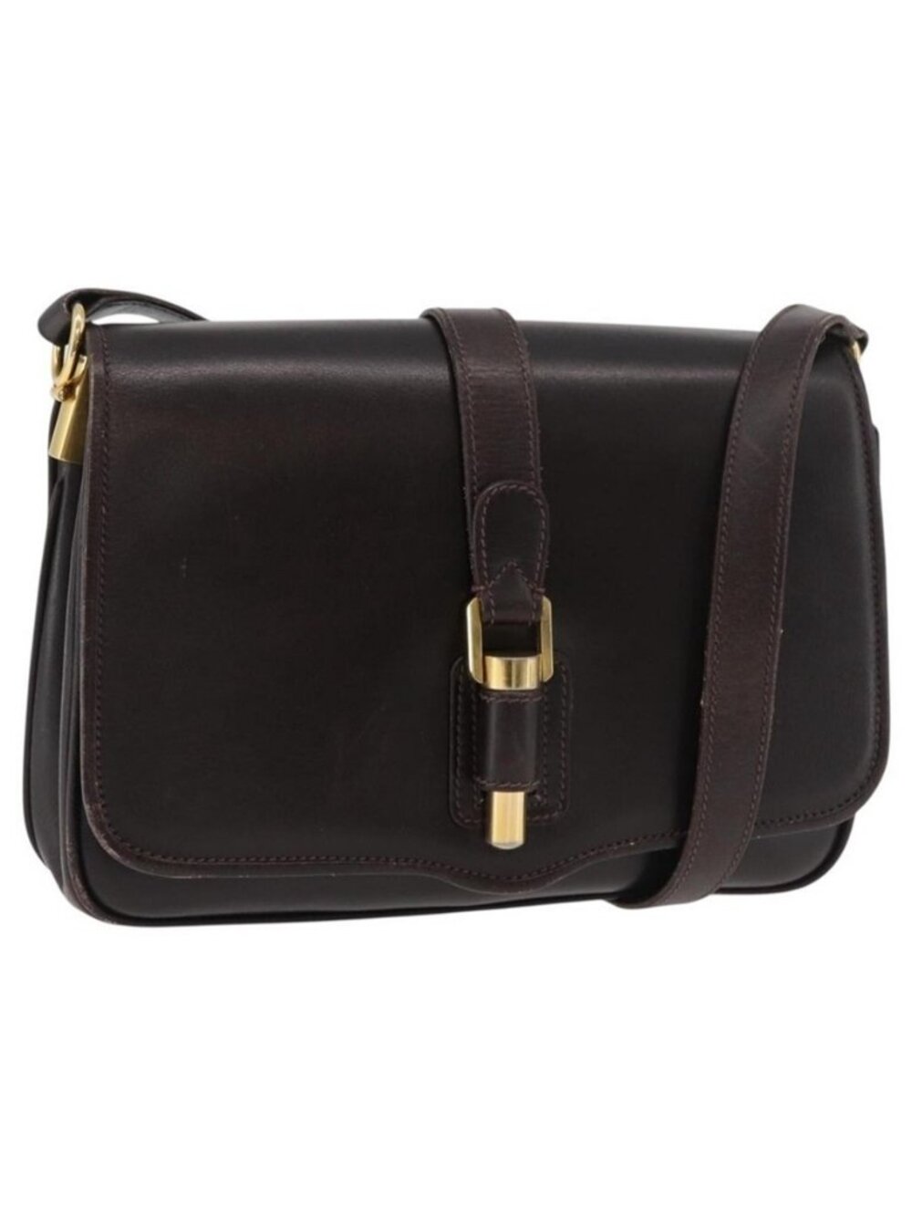Authentic GUCCI Shoulder Bag Leather Brown Gold